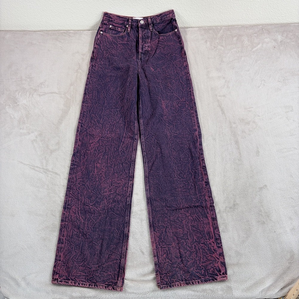 Frame Wide Leg Palazzo Jeans in Acid Wash Women 26 Button Fly Designer $298 NWOT